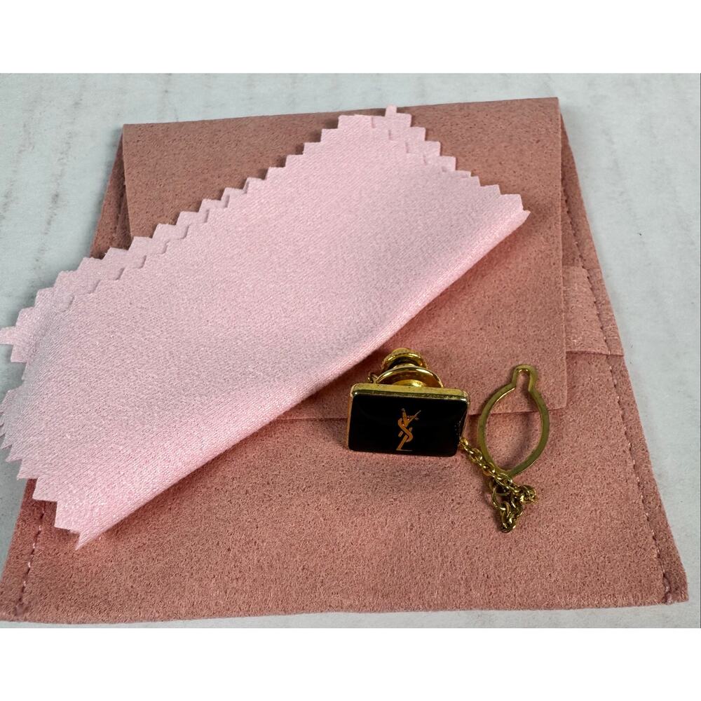 YSL Yves Saint Laurent Gold Tone Black Enamel Tie Tack Pin Vintage